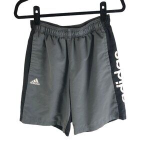 Adidas Mens Athletic Shorts Spellout Logo Gray Black Size S